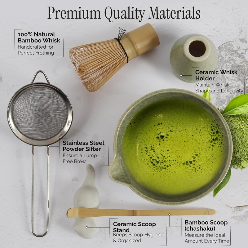 EDOVEN Matcha Whisk Set, 8-Piece Japanese Matcha Set - Ceremony Matcha Set with Matcha Sifter, Matcha Bowl, Whisk Holder, Matcha Whisk, Scoop & Magnetic Gift Box for Matcha Lovers - Matcha Kit - Image 4
